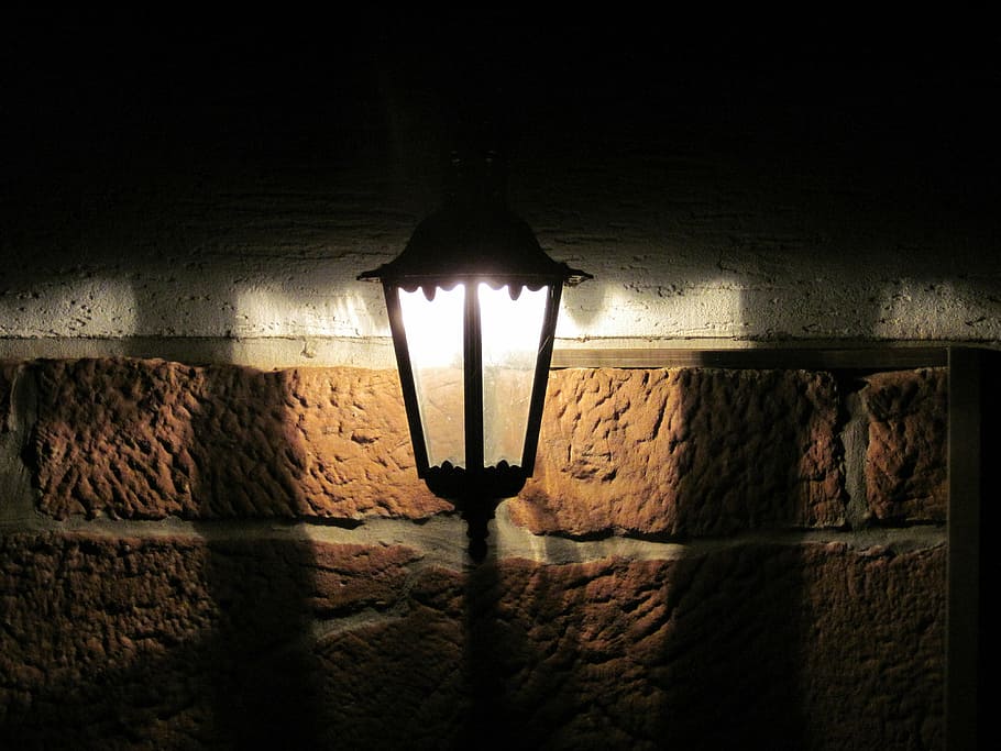 lamp, lantern, wall, lighting, night, outdoor, outdoor lighting, HD wallpaper