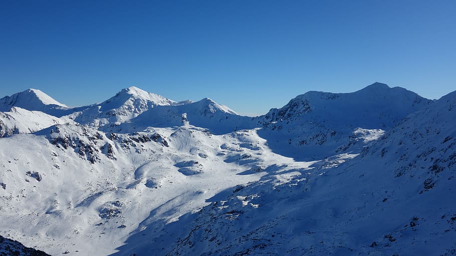 mountain coated with snow, panoramic, winter, mountain peak HD wallpaper