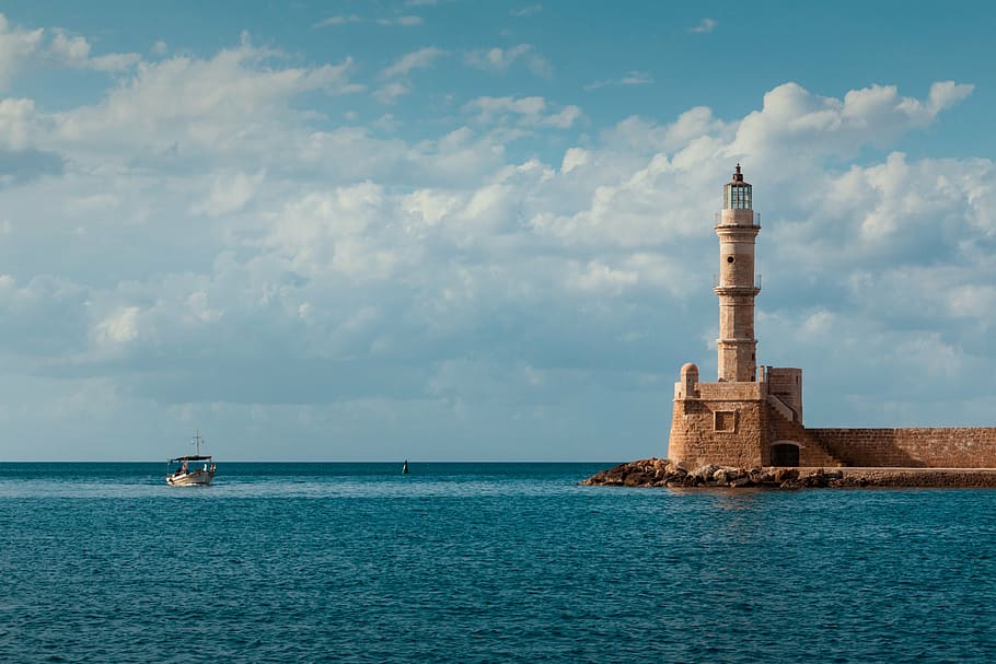 gray lighthouse near body of water photography, sea, mood, clouds HD wallpaper