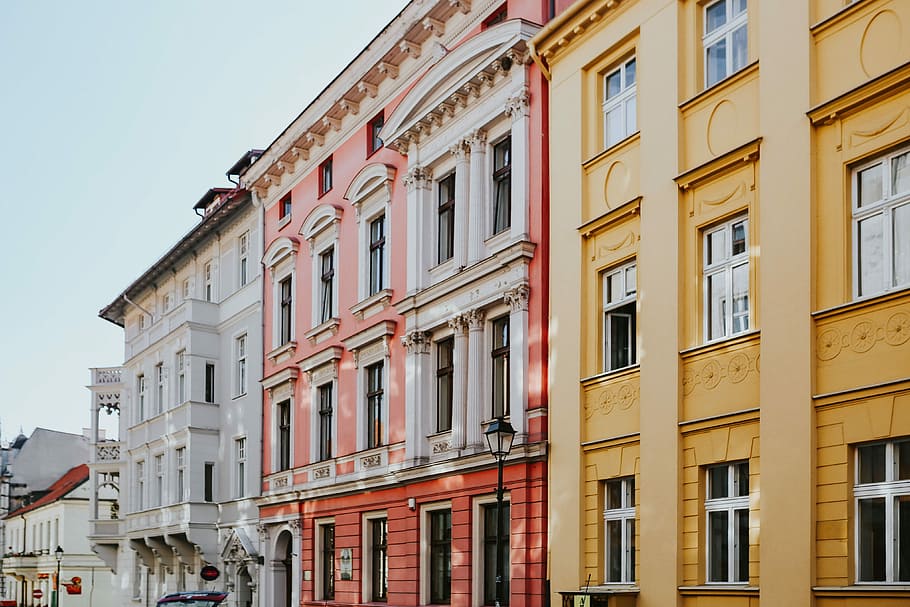 Buildings in an old town, city, street, urban, facade, front