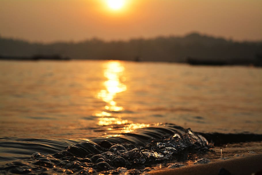 beach, dawn, dusk, evening, focus, light, nature, ocean, outdoors HD wallpaper