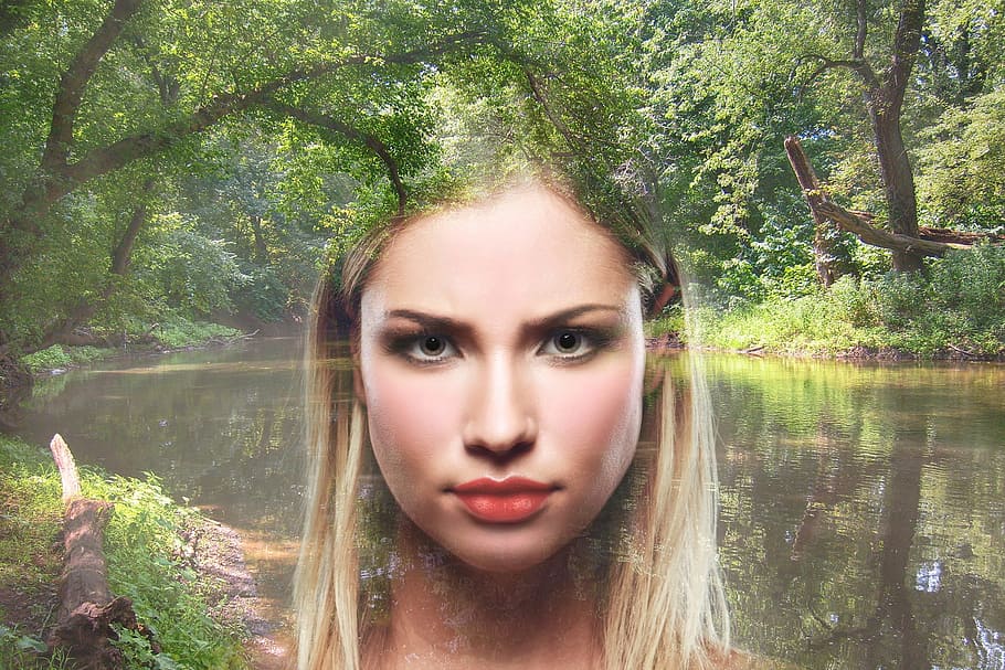 fantasy, woman, nature, magic, magical, forest, lake, ethereal HD wallpaper