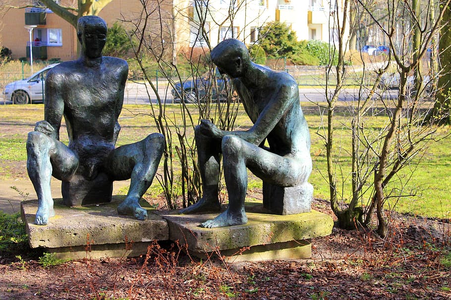 sculpture, statue, men, sit, human, bronze, art and craft, representation HD wallpaper