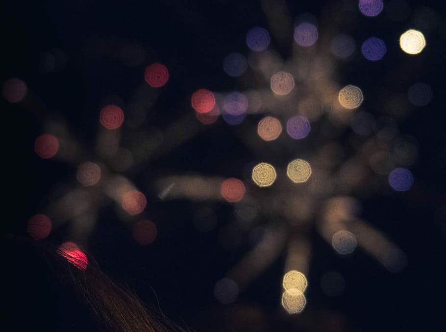 bokeh photography, background, pattern, firework, sky, night HD wallpaper