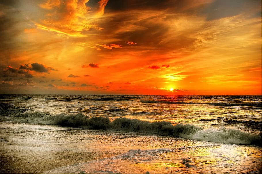 view of seashore during golden hour, Sun, Denmark, Sunset, summer, HD wallpaper