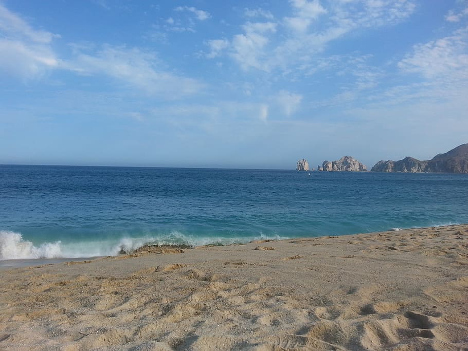 cabo, arch, beach, ocean, sky, water, coast, shore, waves, clouds HD wallpaper