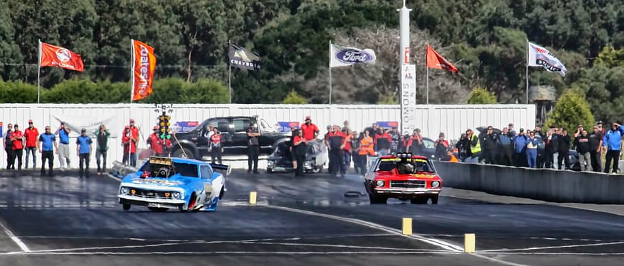 racing, speed, power, track, action, transportation, flag, crowd HD wallpaper