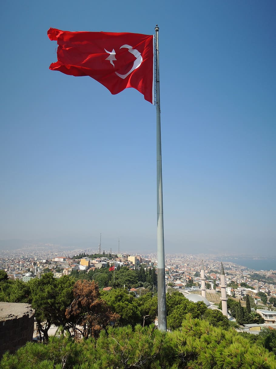 Turkey flag, izmir, view, city, red, turkish flag, moon, star, HD wallpaper