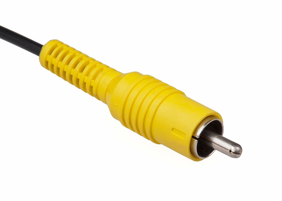 composite, video, cable, white background, yellow, cut out HD wallpaper
