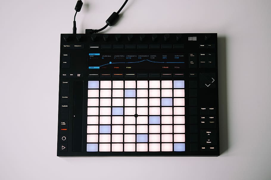 turned on digital launch pad, turned on drum machine on table, HD wallpaper
