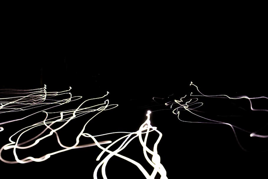 white lines on black surface, abstract, light, night, long exposure HD wallpaper