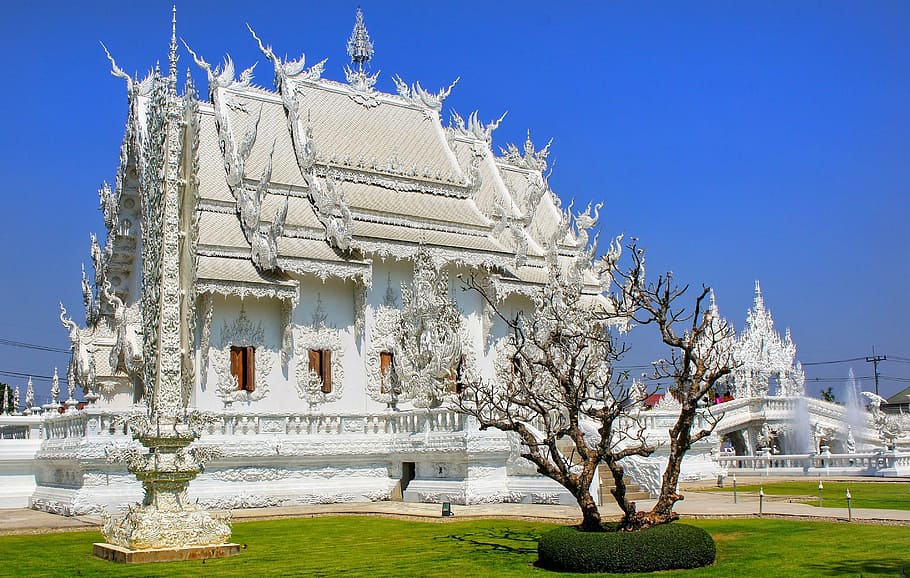 wat rong khun, white temple, chiang rai, thailand, buddhist, HD wallpaper