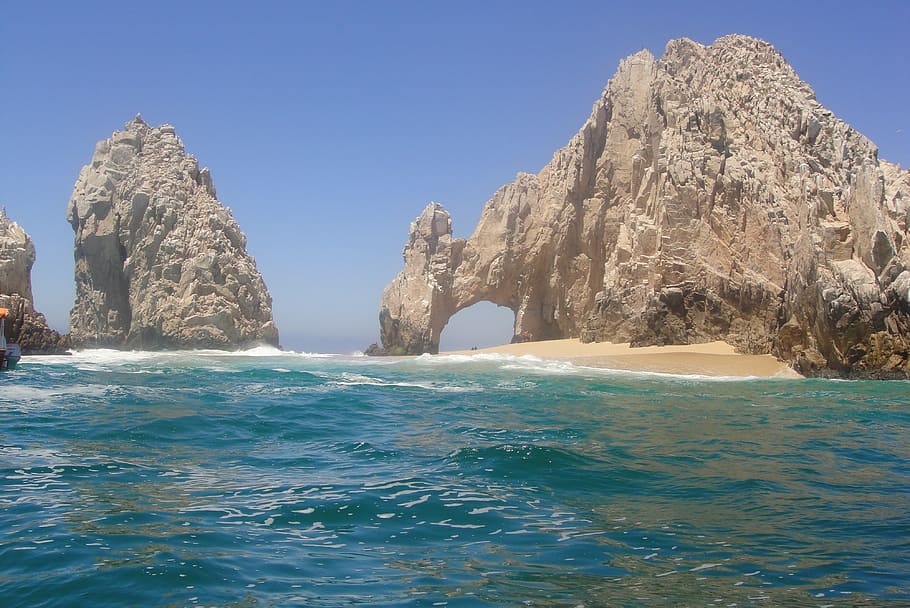 rock formation at daytime, el arco, cabo, mexico, beach, ocean HD wallpaper