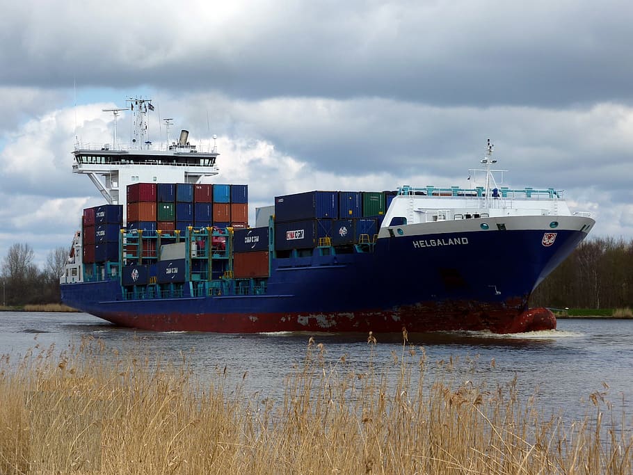 blue cargo ship, ships, freighter, container ship, nok, helga country HD wallpaper