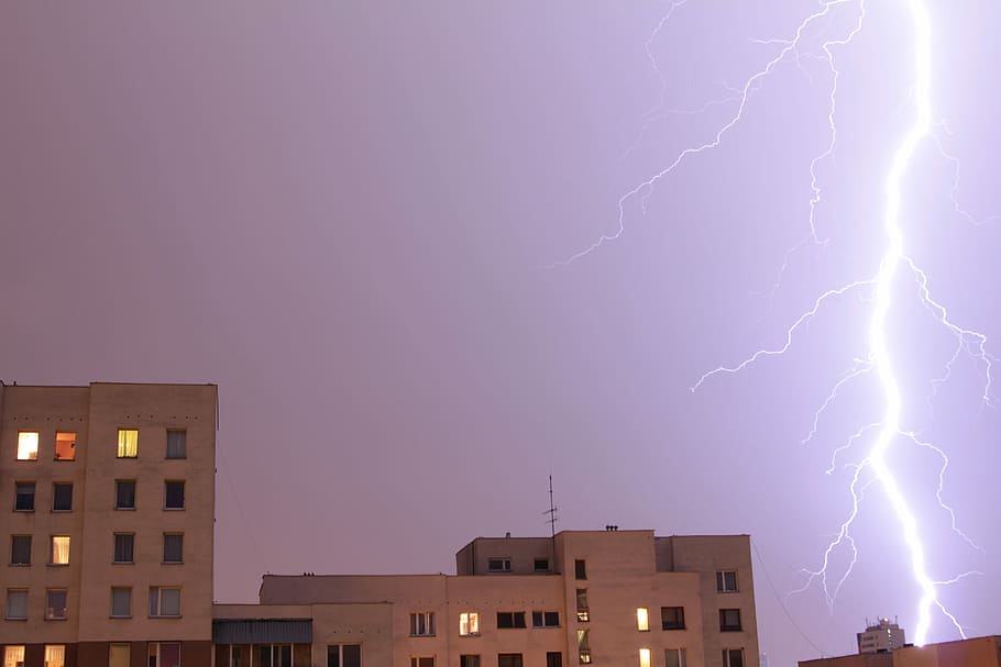 Lightning, City, Night, storm, thunderstorm, weather, power in nature HD wallpaper