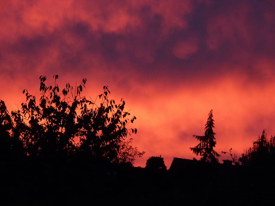 sky, sunset, clouds, red, afterglow, silhouette, cloud - sky HD wallpaper