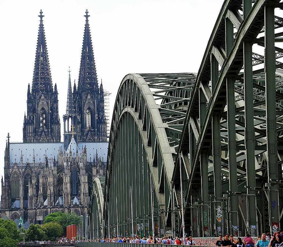 Cologne Cathedral, hohenzollern bridge, love locks, arch, dom, HD wallpaper