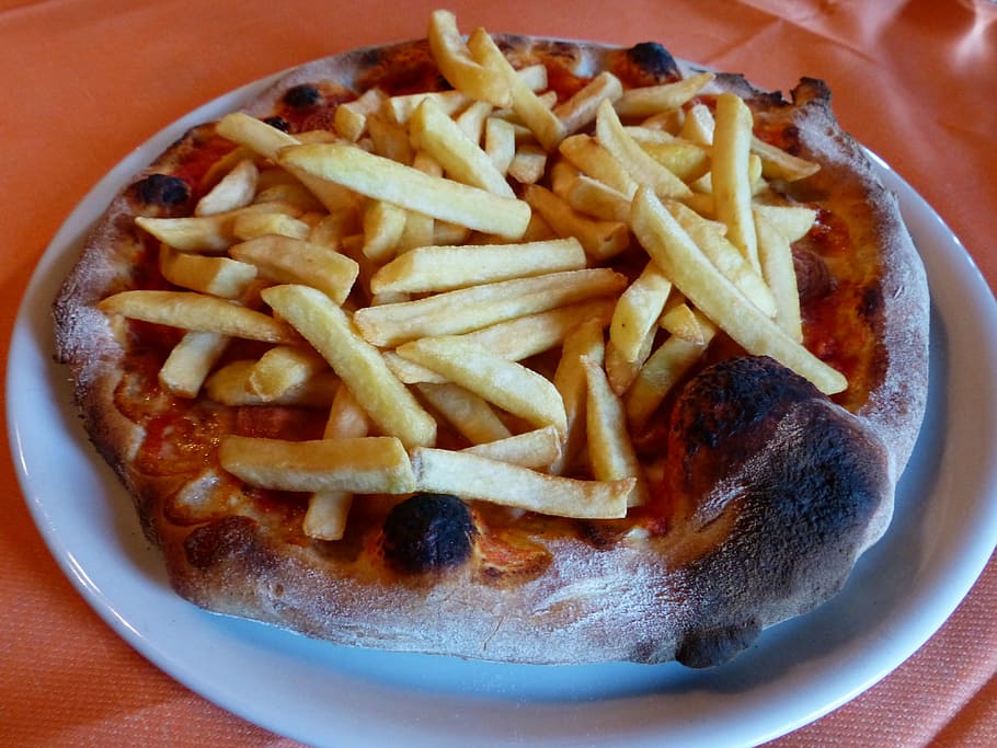 potato fries platter, pizza chips, dinner, delicious, crust HD wallpaper