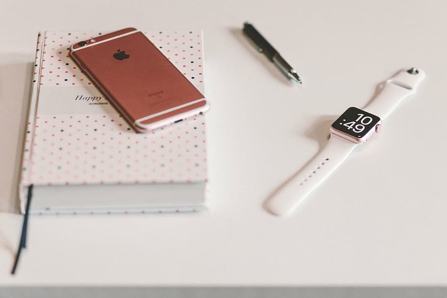 silver aluminum Apple Watch on top of white table, case, sport HD wallpaper