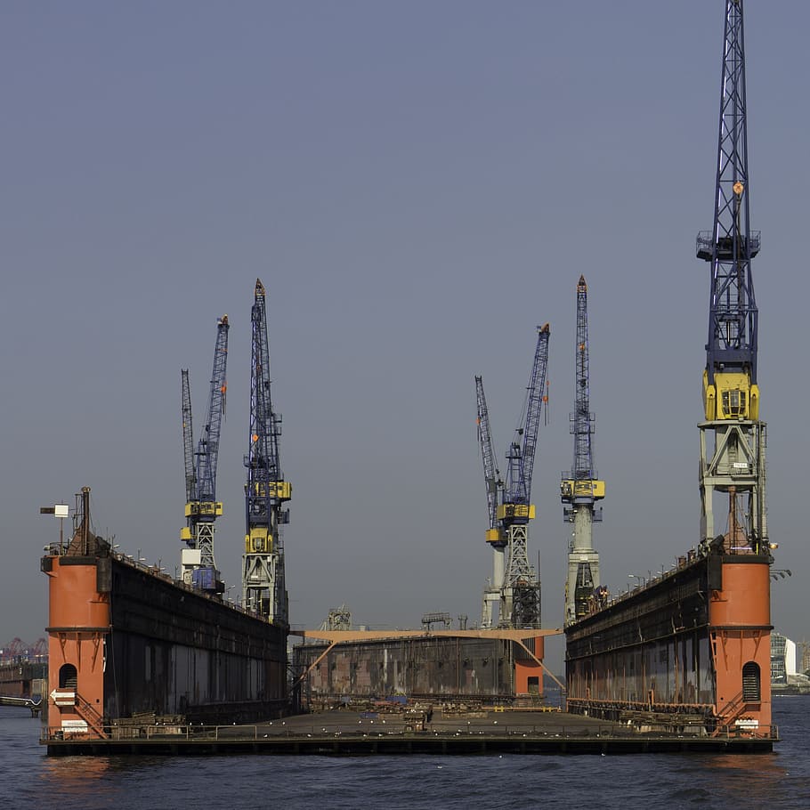 Floating Dock, Hamburg, Port, industry, sea, crane - Construction Machinery HD wallpaper