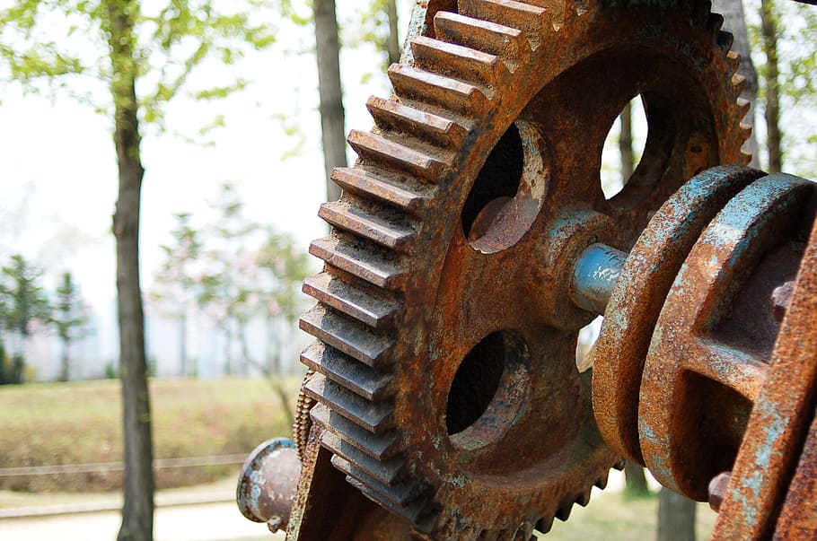 seonyudo, machine, gear, rust, focus on foreground, machinery HD wallpaper