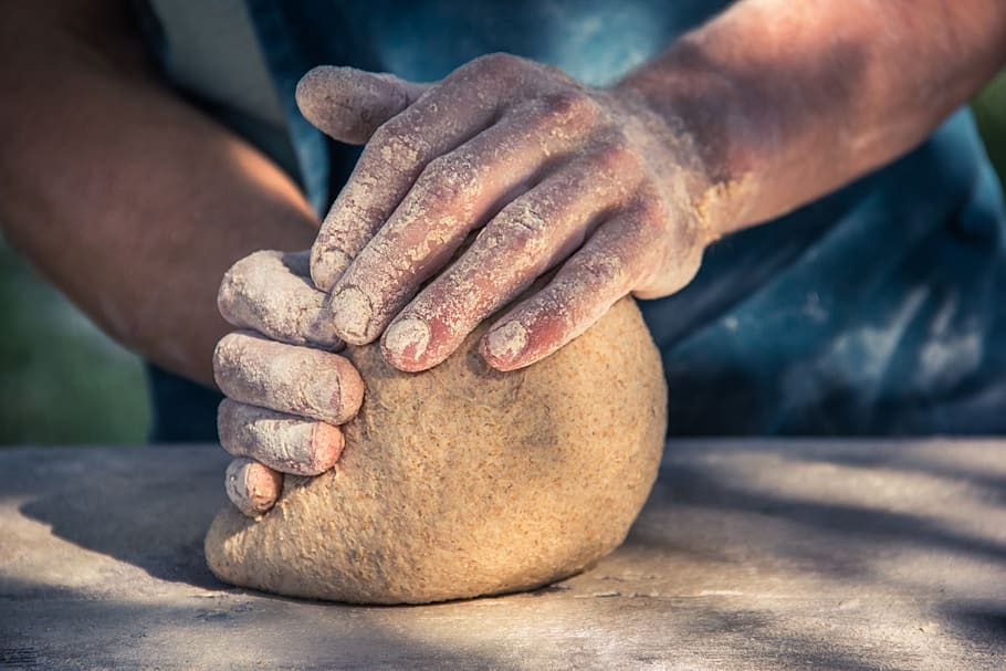 bread, kneading, handmade, baker, flour, bakery, work, fresh HD wallpaper