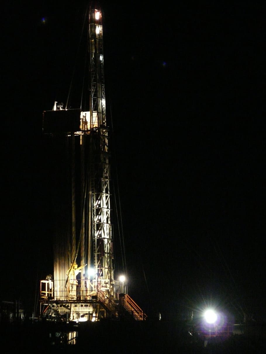 Drilling, Hole, Headframe, Night Work, illuminated, industry HD wallpaper