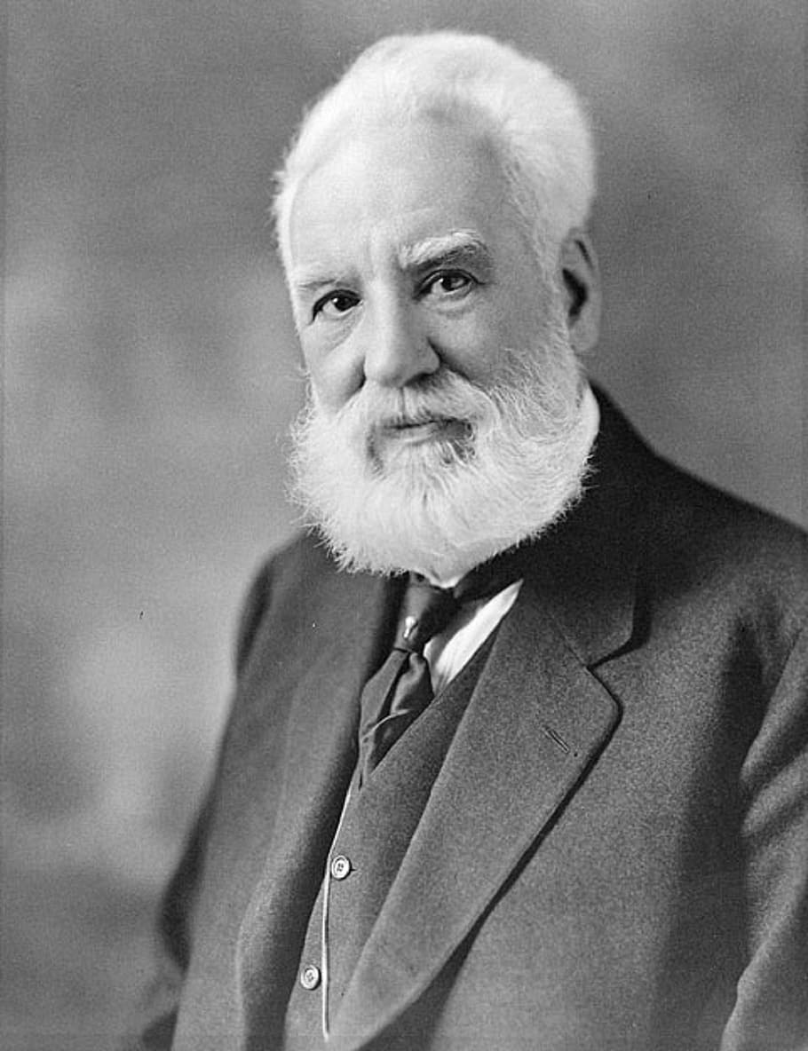 grayscale photo of man in suit jacket, alexander graham bell