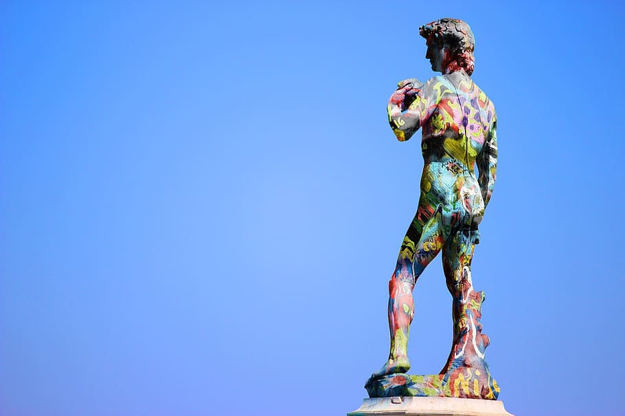 david, statue, lennon, wall, love, sky, blue, art and craft HD wallpaper