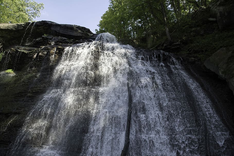 Close-up frontal view of Brandywine Falls in Cayuhoga Valley National Park, Ohio