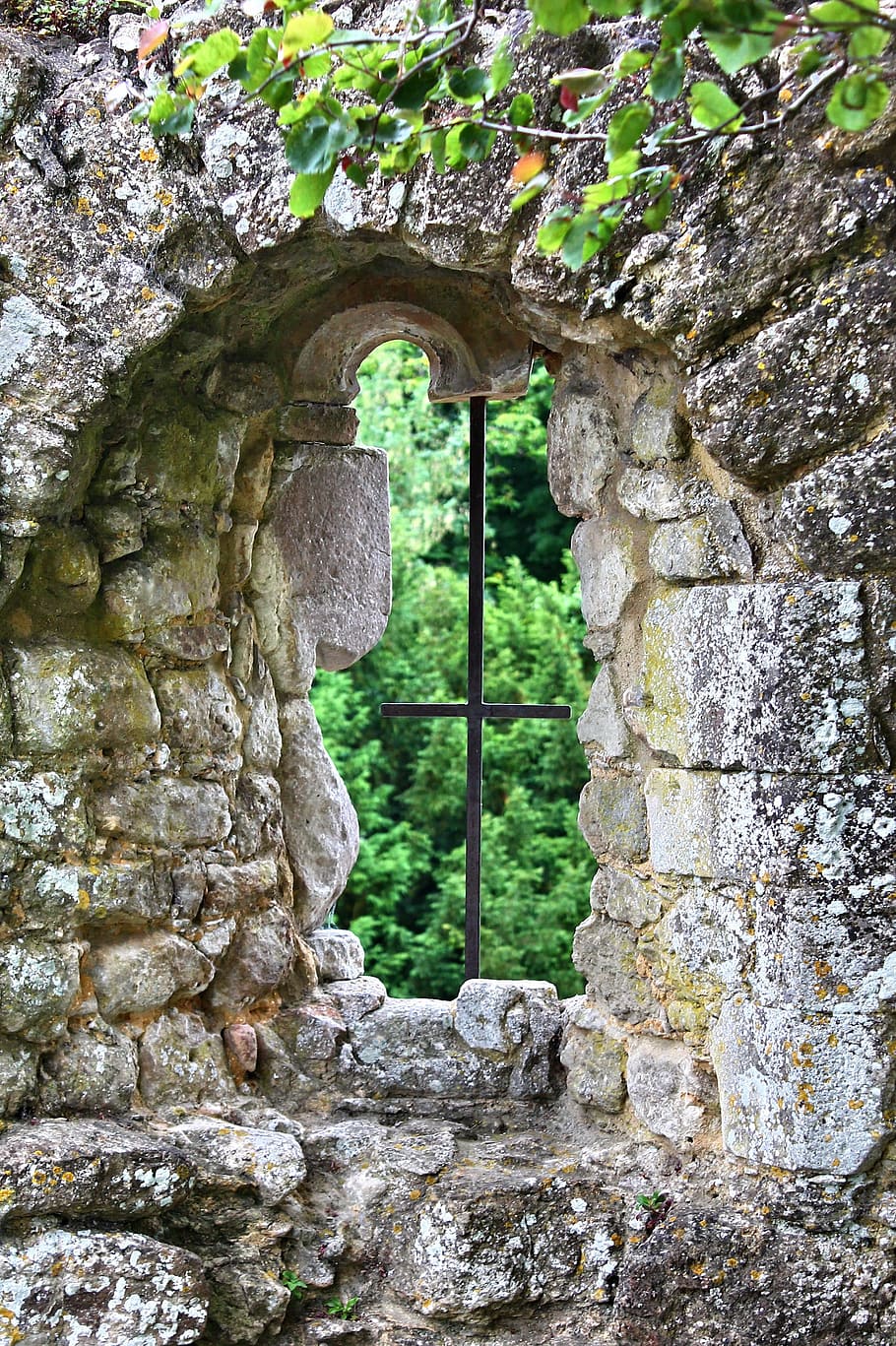 landscape photography of cross, window, stone, wall, architecture HD wallpaper