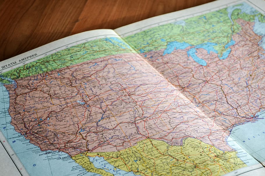 green and orange map book, beige, blue, navigation, directions HD wallpaper