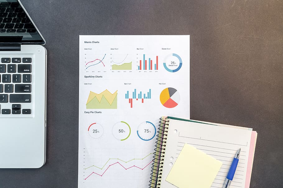 Notebook and Charts, computer, data, document, facts, graph, keyboard HD wallpaper