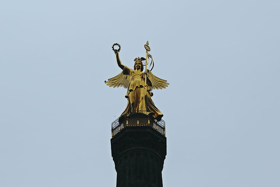 gold statue of angel during daytime, siegessäule, berlin, capital, HD wallpaper