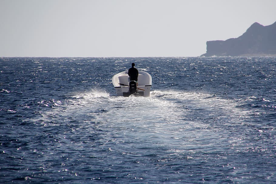 boot, drive away, powerboat, control, sea, farewell, water HD wallpaper