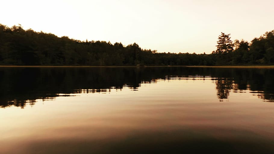 calm lake with surrounding trees, near, mountain, daytime, water HD wallpaper