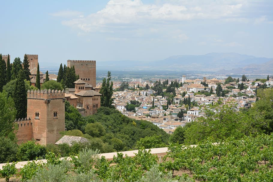 alhambra, castle, granada, spain, alcazaba, architecture, built structure HD wallpaper