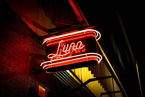 red Luna neon light signage during night time, red luna neon signage HD wallpaper