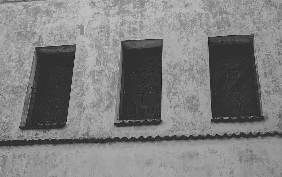 wall, windows, rustic, old, black and white, built structure HD wallpaper
