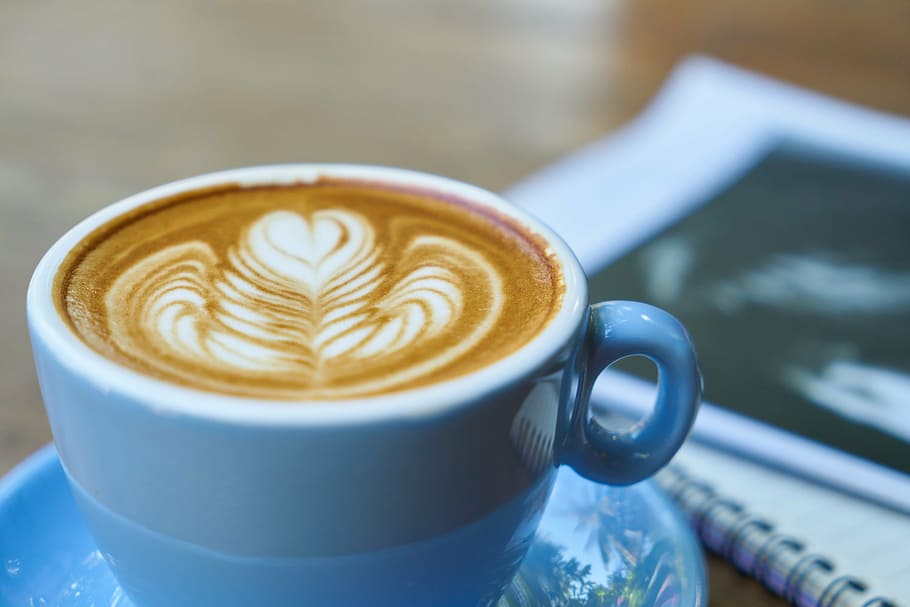 coffee with cream in a white cup, magazine, read, latte, learning HD wallpaper