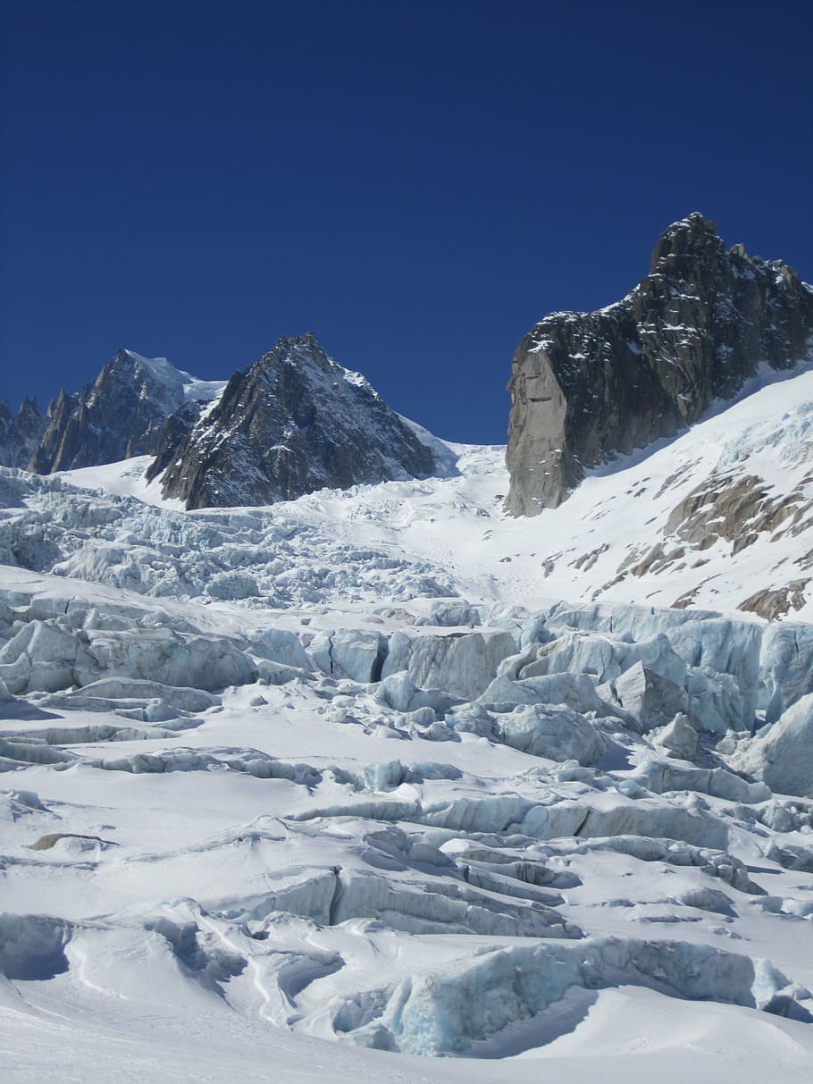 chamonix, crevasses, vallée blanche, ski, skiing, snowboard, HD wallpaper