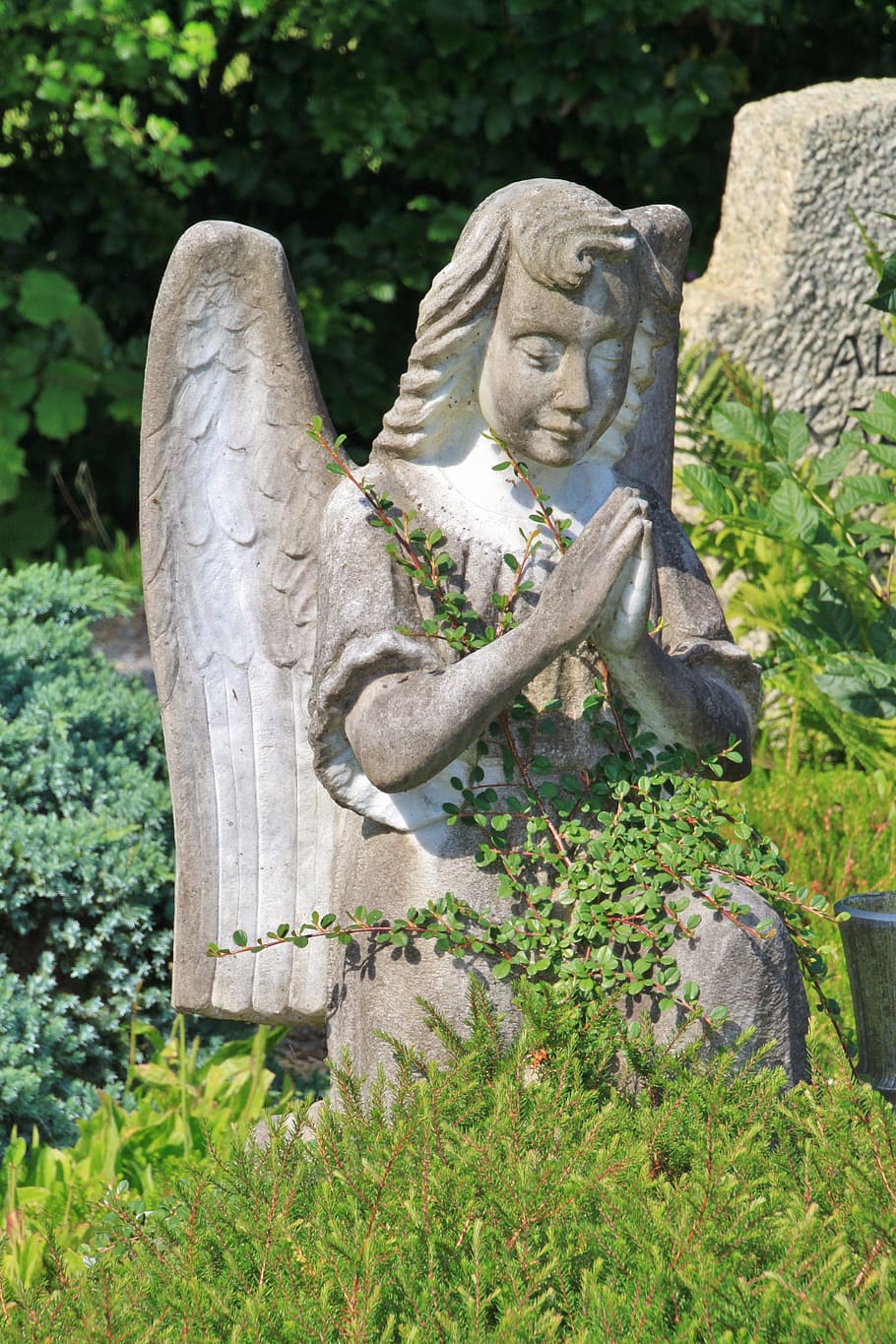 Angel, Pray, Cemetery, Sculpture, Figure, statue, tombstone, HD wallpaper