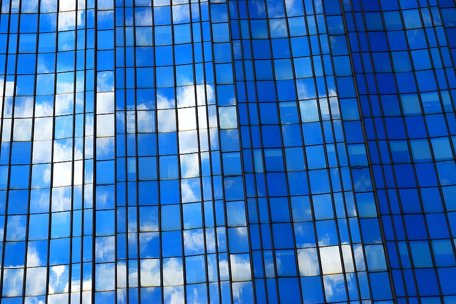 clouds, mirroring, glass, blue, glass - material, sky, architecture HD wallpaper