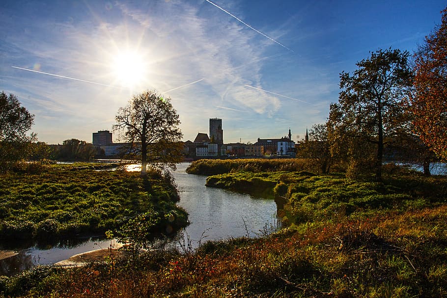 Słubice, City, View, Frankfurt, sky, reflection, river, architecture HD wallpaper
