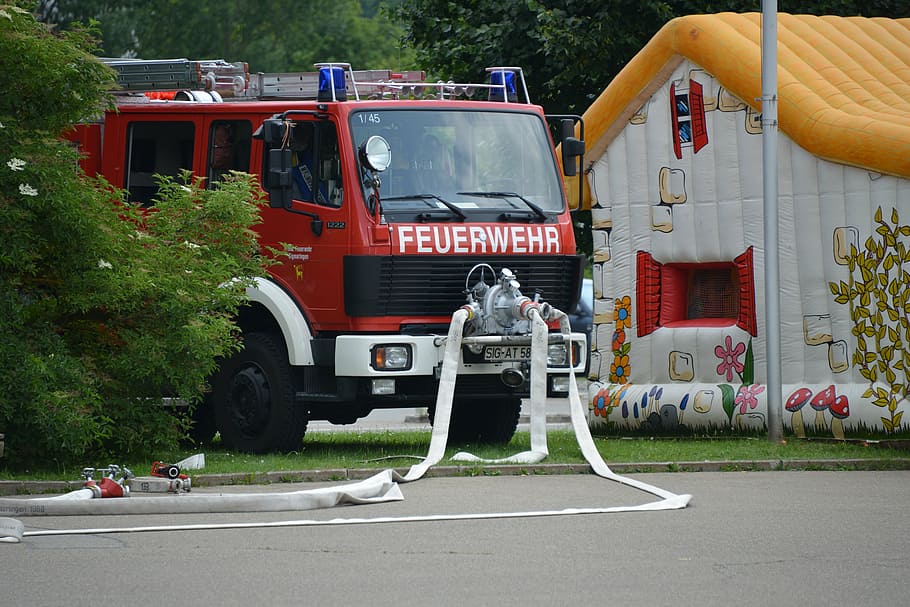 fire, fire truck, red, auto, equipment fire truck, feuerloeschuebung, HD wallpaper