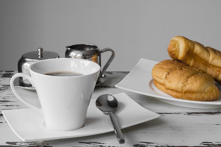 white ceramic coffee mug filled with coffee, breakfast, cup HD wallpaper