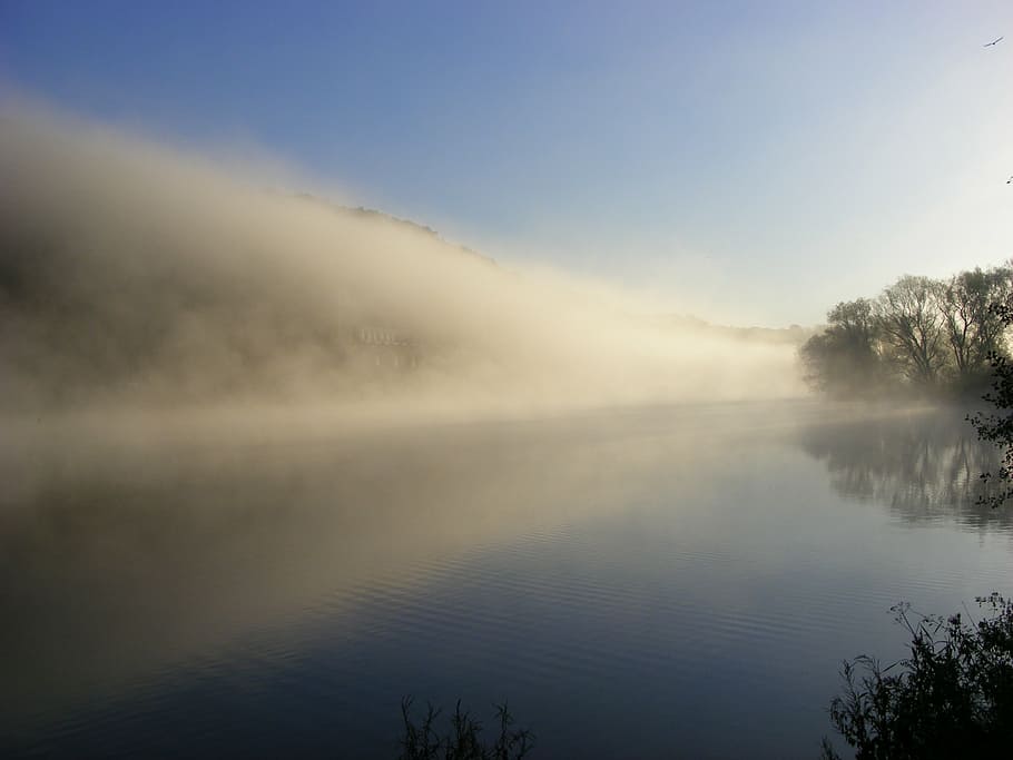fog, landscape, water, river, mood, landscapes, water reflection HD wallpaper