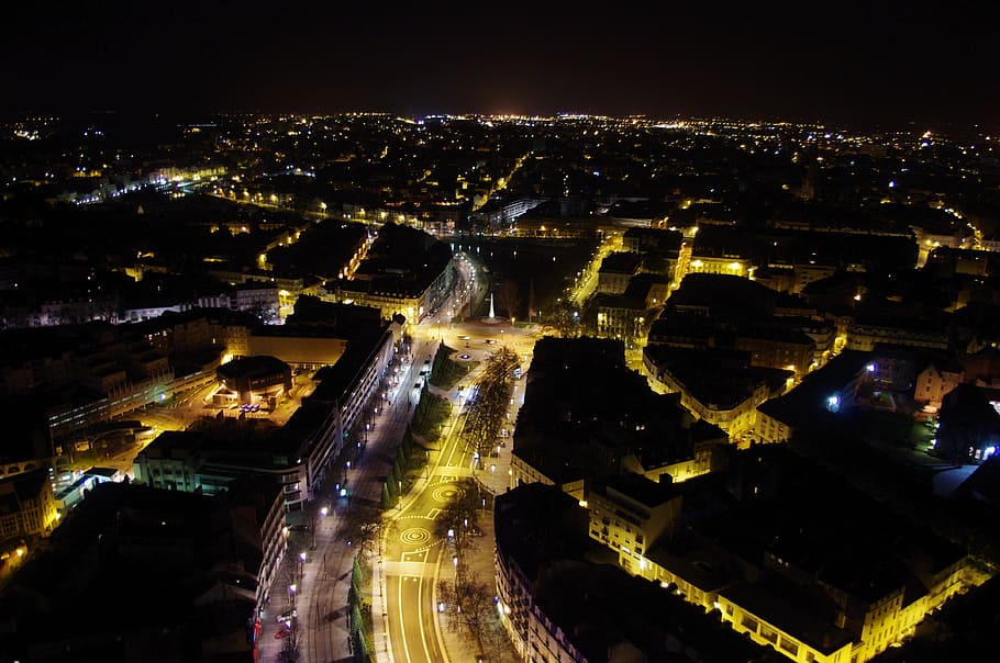 nantes, view from the top, night, streets, city, cityscape