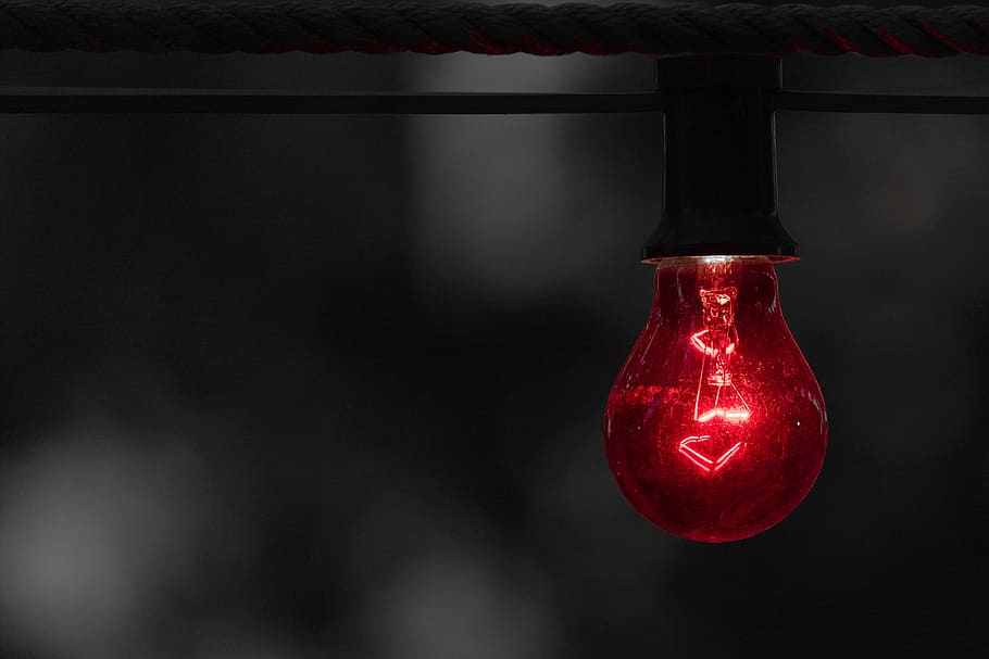 red light bulb photography, warning, alert, light bulbs, invention HD wallpaper