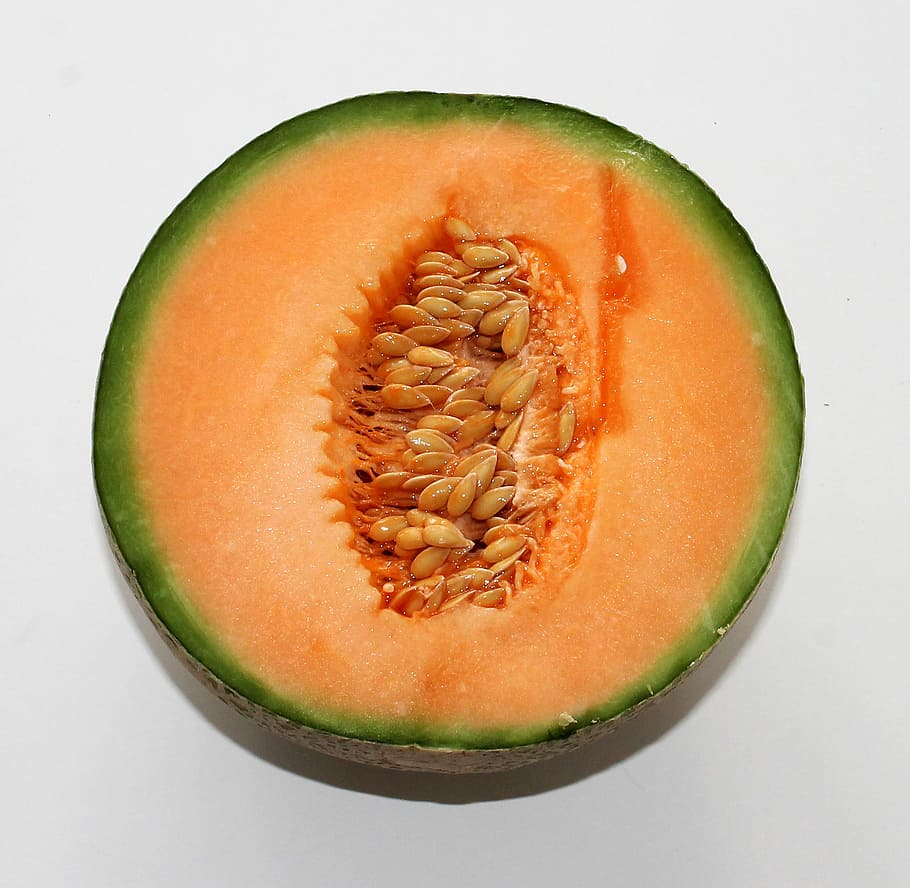 Half of an open Cantaloupe, delicious, fresh, fruit, melon, public domain, HD wallpaper